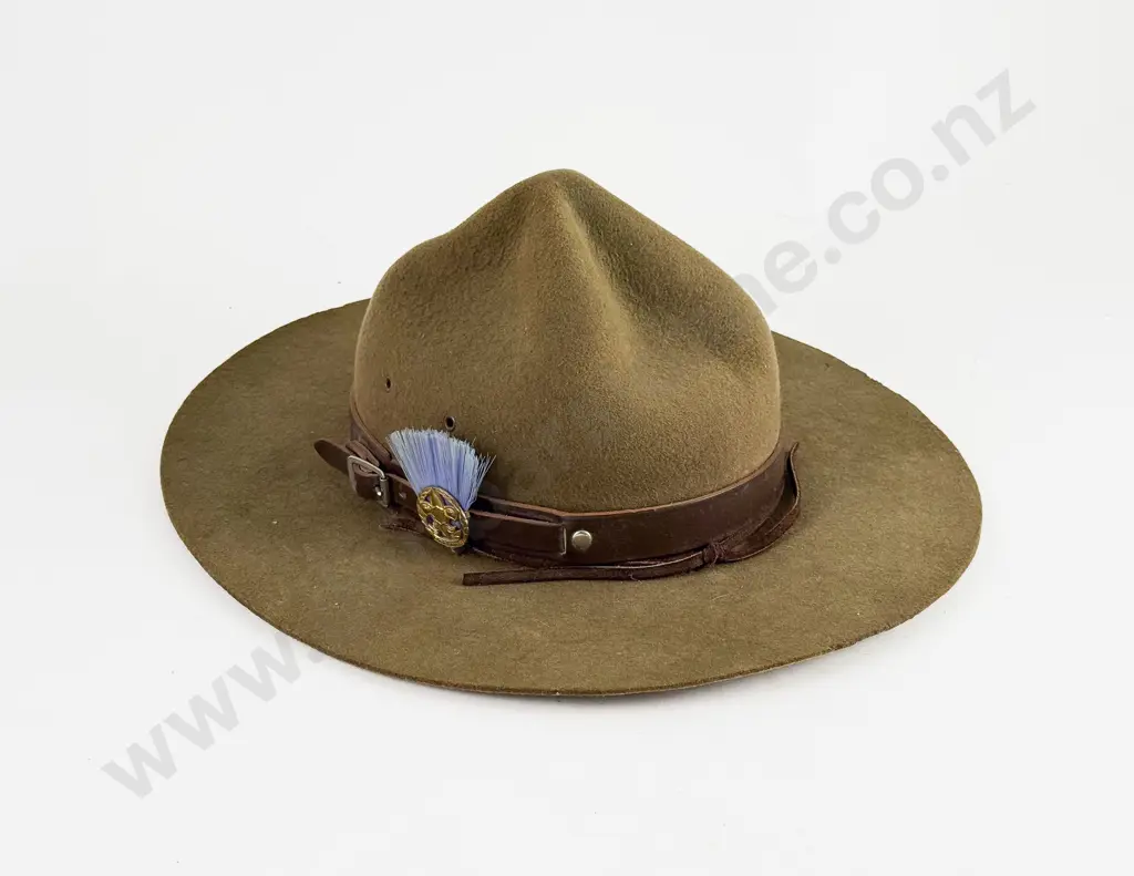 Vintage Boy Scouts Lemon Squeezer Hat with Badge and Plume Image 1++