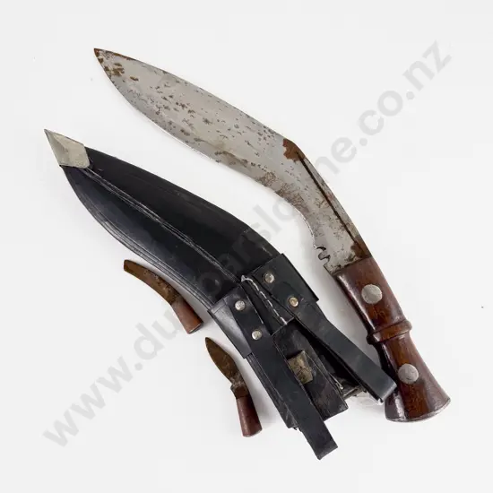 Vintage Nepalese Kukri of Traditional Form with Small Knives