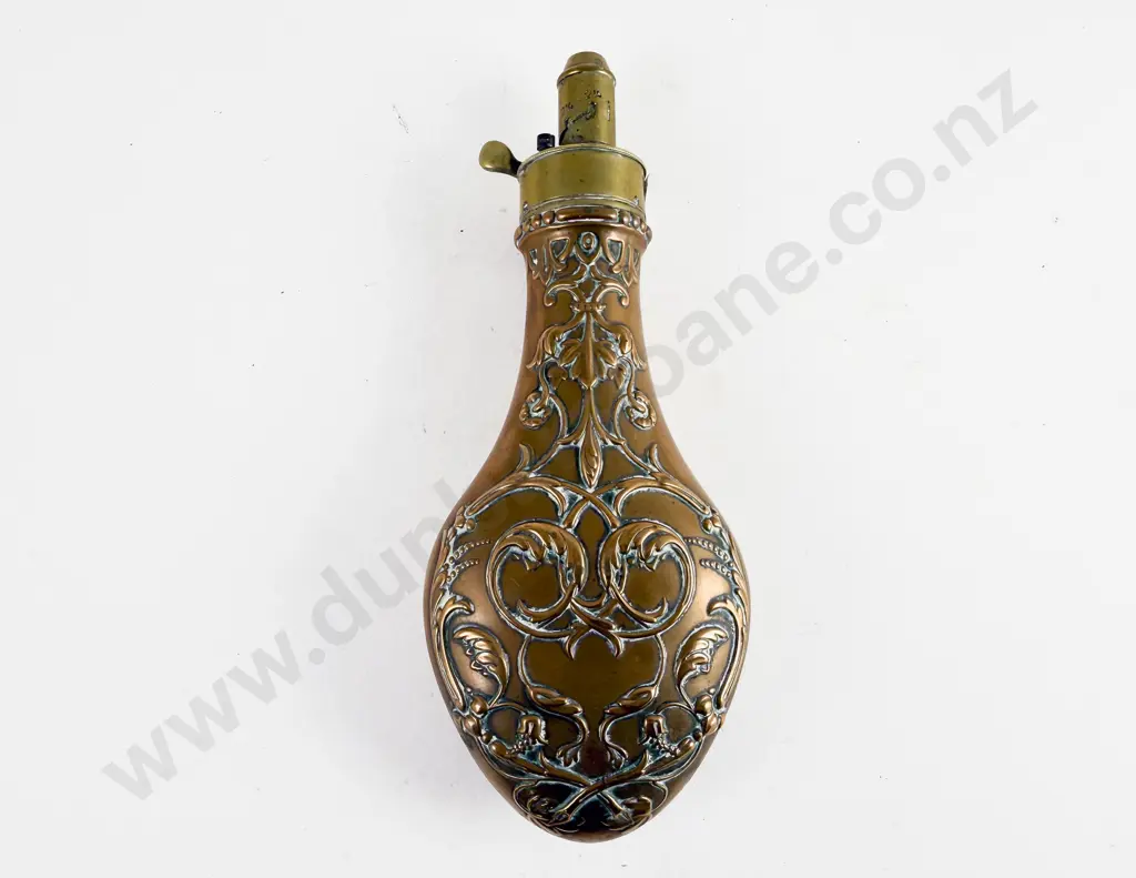 Mid C19th Copper and Brass Powder Horn by G & J W Hawksley Image 1++