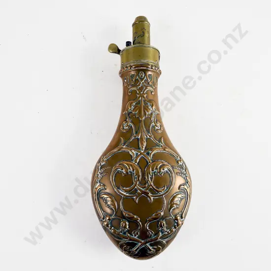 Mid C19th Copper and Brass Powder Horn by G & J W Hawksley