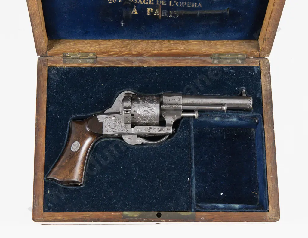 C19th Original Cased Caron Paris Pinfire Revolver Image 1++