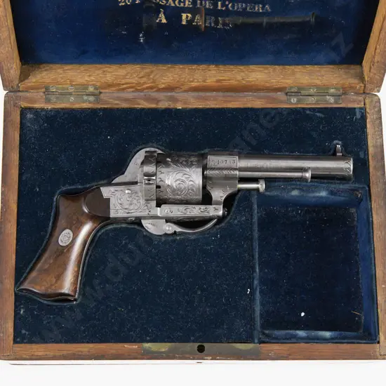 C19th Original Cased Caron Paris Pinfire Revolver