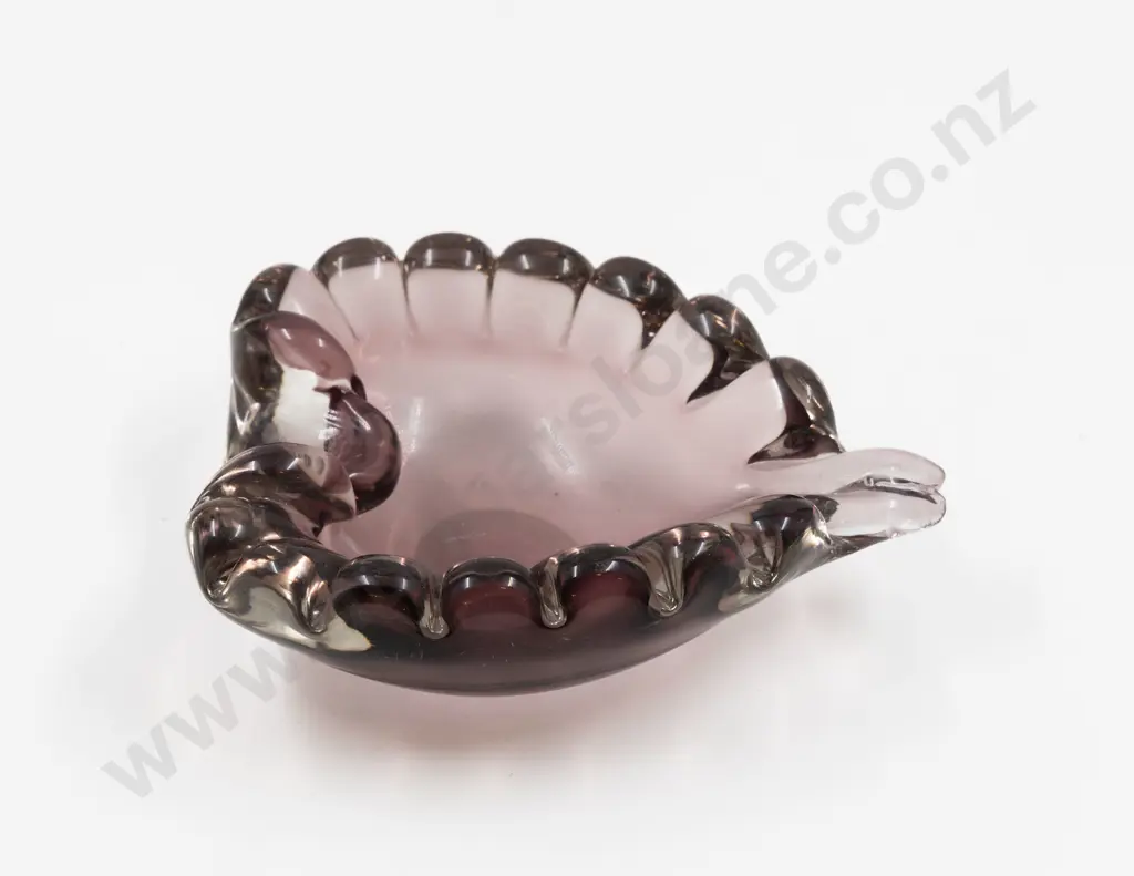 Mid C20th Murano Tinted Amethyst Heavy Leaf Shaped Dish Image 1++