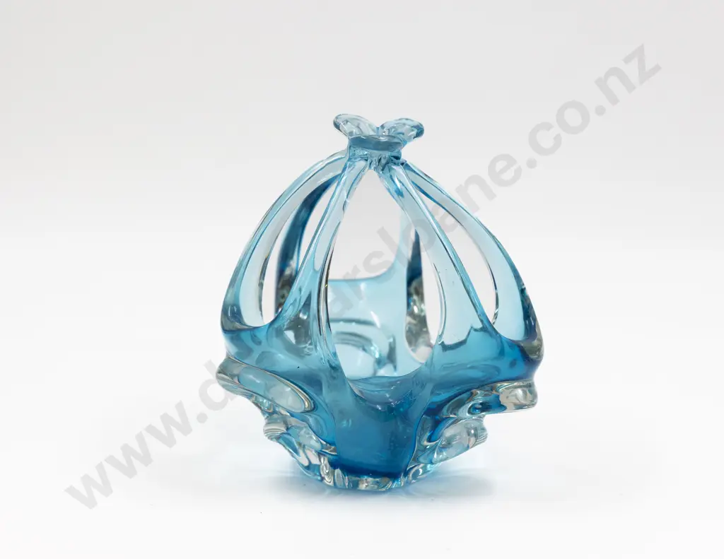 Mid C20th Murano Encased Sky Blue Basket Image 1++