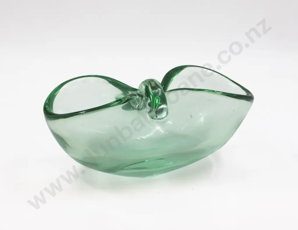 Mid C20th Murano Tinted Emerald Green Bow Shaped Vase Image 1++