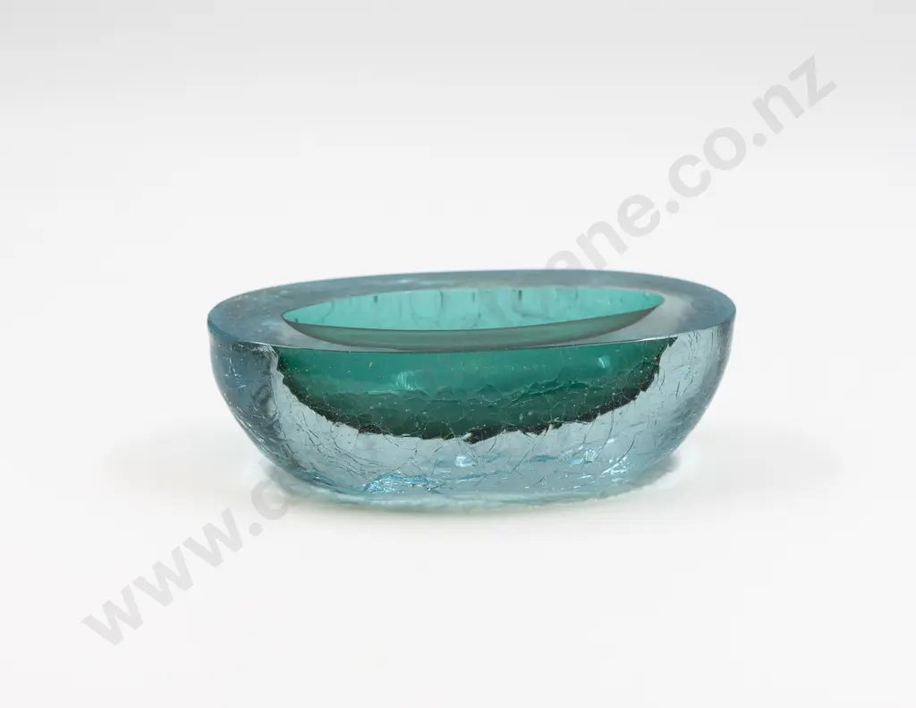 Mid C20th Murano Heavy Ice Encased Bristol Green Vessel Image 1++