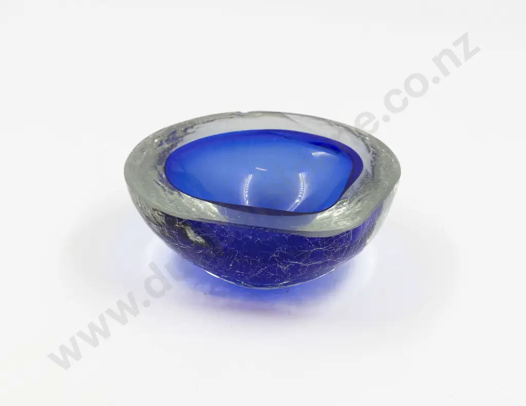 Two Mid C20th Murano Heavy Ice Encased Blue Vessels Image 1++