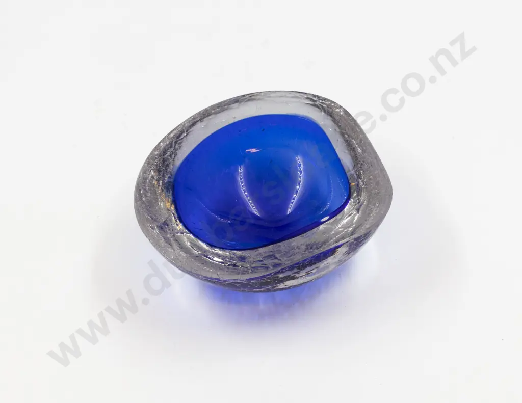 Two Mid C20th Murano Heavy Ice Encased Blue Vessels Image 1++