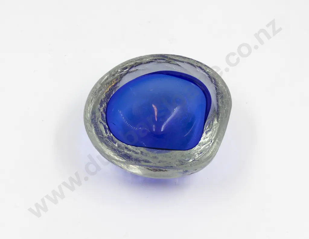 Two Mid C20th Murano Heavy Ice Encased Blue Vessels Image 1++