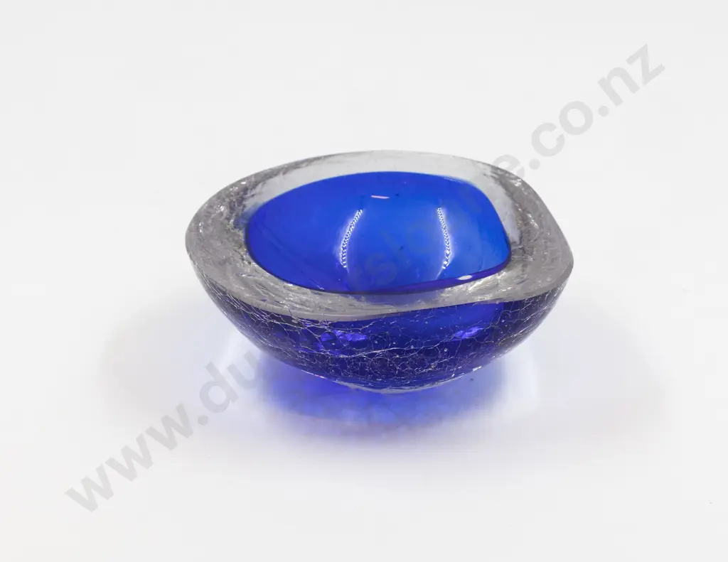 Two Mid C20th Murano Heavy Ice Encased Blue Vessels Image 1++