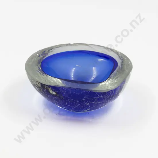Two Mid C20th Murano Heavy Ice Encased Blue Vessels