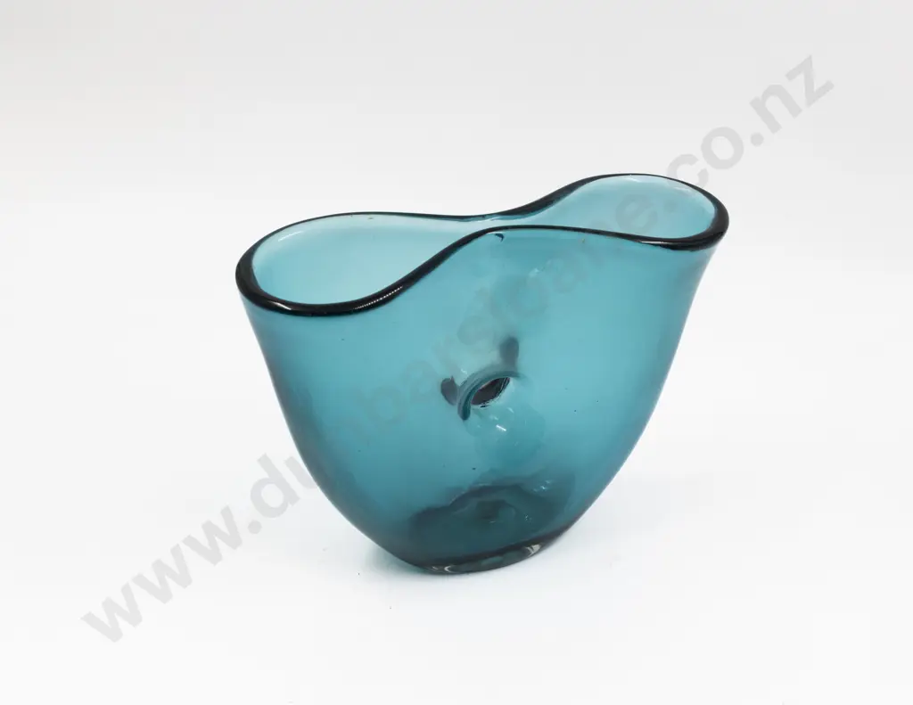 Mid C20th Signed Venini Murano Deep Teal Pinched Stem Vase Image 1++