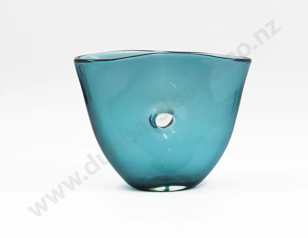 Mid C20th Signed Venini Murano Deep Teal Pinched Stem Vase Image 1++