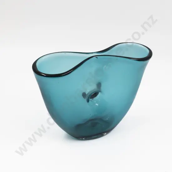 Mid C20th Signed Venini Murano Deep Teal Pinched Stem Vase
