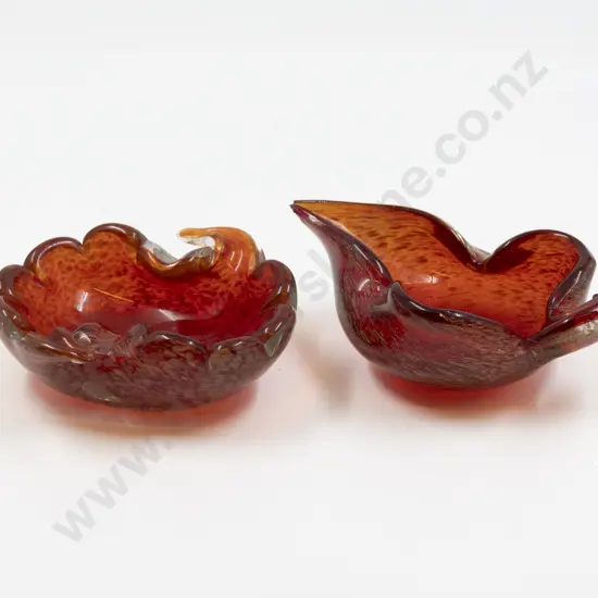 Two Mid C20th Murano Encased Ruby Gilt Glass Dishes