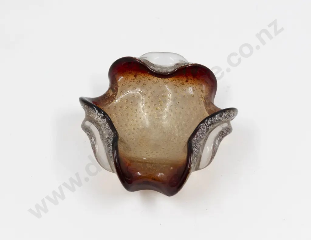 Mid C20th Murano Tinted Deep Amber & Gold Bubble Glass Dish Image 1++