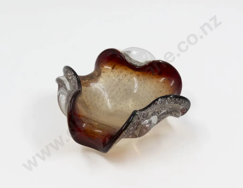 Mid C20th Murano Tinted Deep Amber & Gold Bubble Glass Dish Image 1++