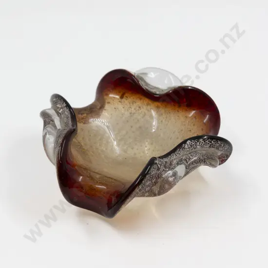 Mid C20th Murano Tinted Deep Amber & Gold Bubble Glass Dish
