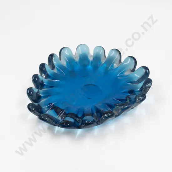 Mid C20th Murano Heavy Encased Deep Teal Lobed Flattened Dish
