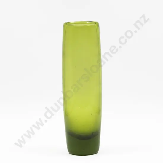 Signed Holmgaard Lime Green Glass Cylindrical Vase
