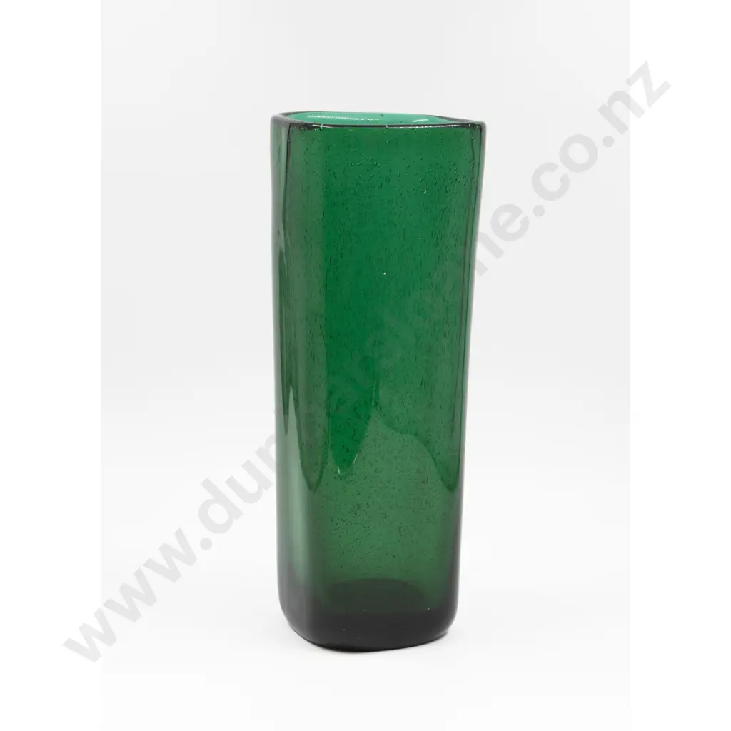 Mid C20th Hadeland Glassverk Fine Bubble Bristol Green Glass Squared Vase Image 1++