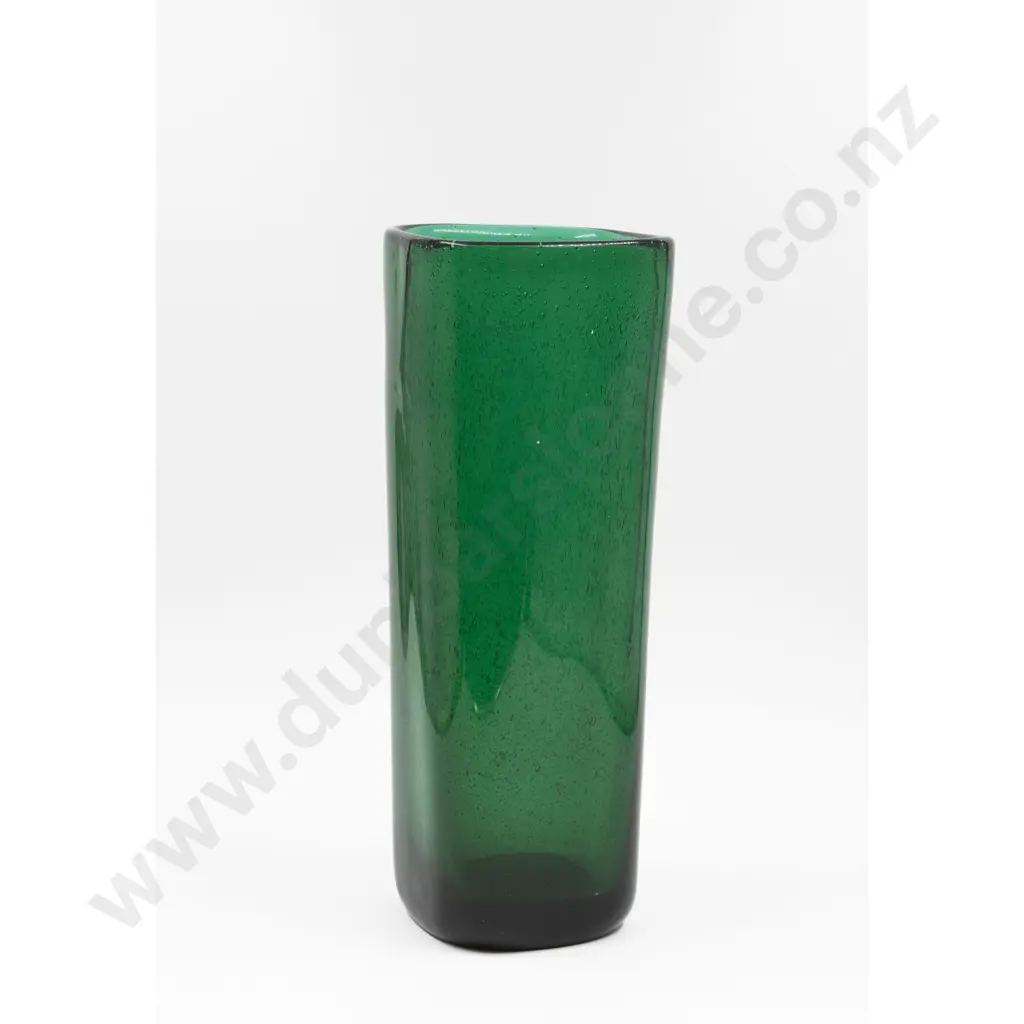 Mid C20th Hadeland Glassverk Fine Bubble Bristol Green Glass Squared Vase Image 1++