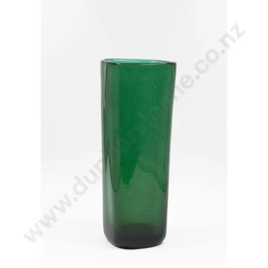 Mid C20th Hadeland Glassverk Fine Bubble Bristol Green Glass Squared Vase