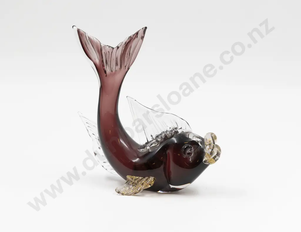 Mid C20th Murano Encased Amethyst & Gold Glass Fish Model Image 1++