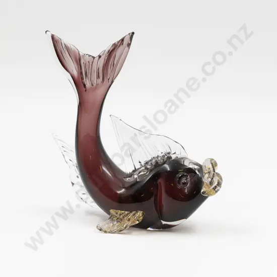 Mid C20th Murano Encased Amethyst & Gold Glass Fish Model