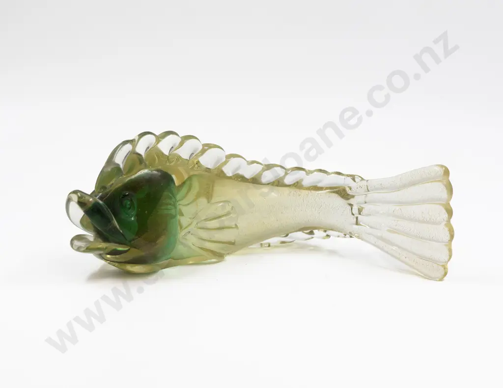 Mid C20th Murano Encased Tinted Green & Gold Glass Fish Model Image 1++