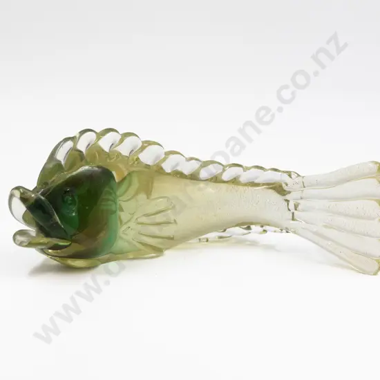 Mid C20th Murano Encased Tinted Green & Gold Glass Fish Model