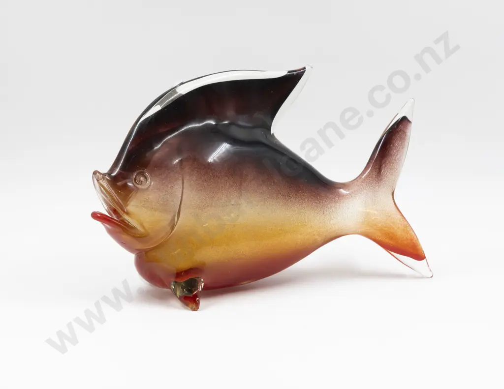 Large & Heavy Mid C20th Murano Encased Multi Layered & Gold Glass Fish Model Image 1++