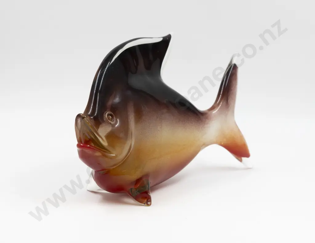 Large & Heavy Mid C20th Murano Encased Multi Layered & Gold Glass Fish Model Image 1++
