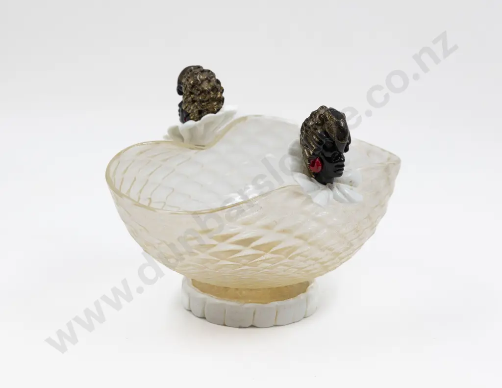 Mid C20th Murano Glass Table Bowl With Applied Blackamoor Mask Finials Image 1++