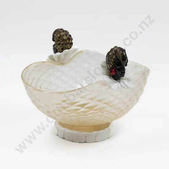 Mid C20th Murano Glass Table Bowl With Applied Blackamoor Mask Finials
