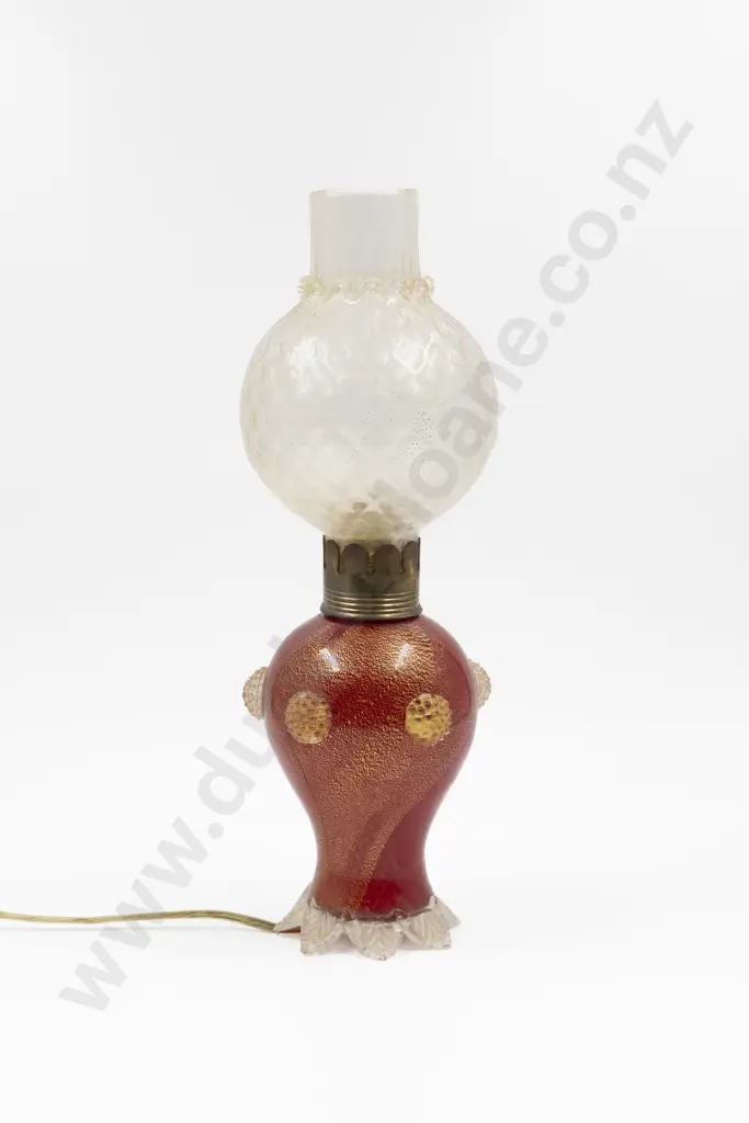 Mid C20th Murano Ruby & Gold glass Table Lamp Image 1++