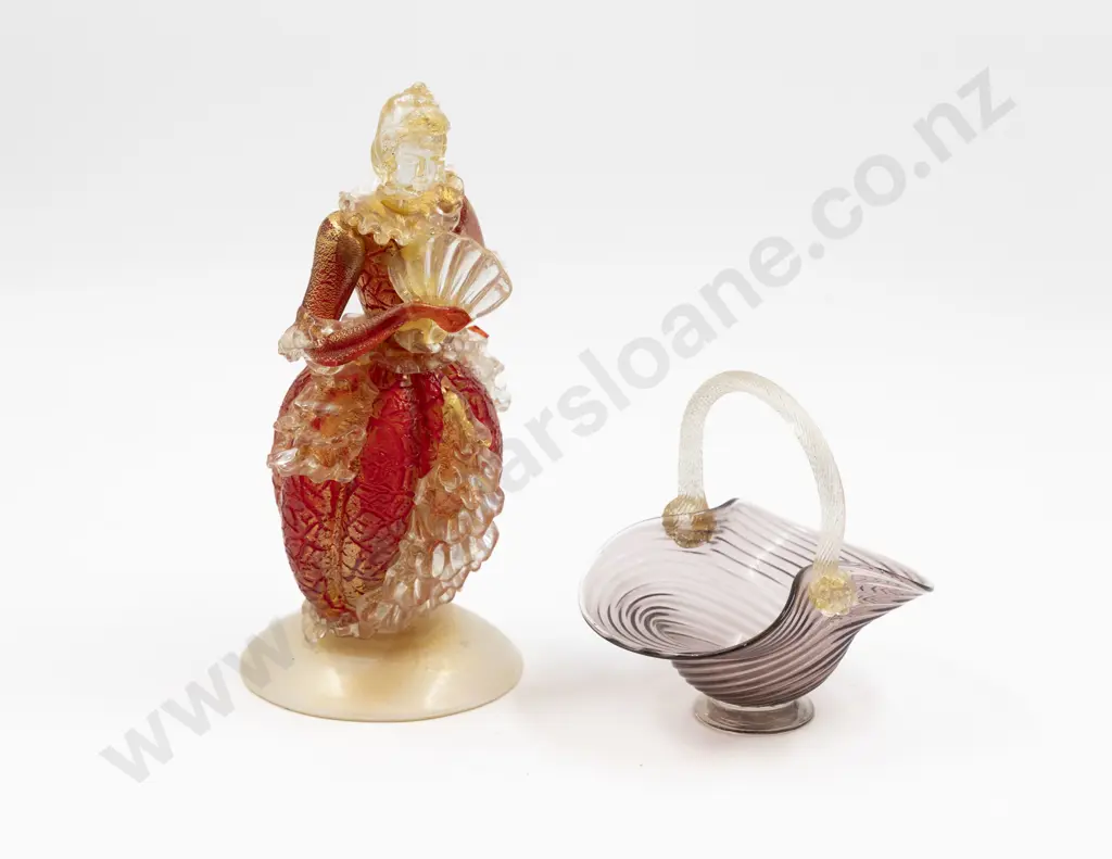 Mid C20th Murano Ruby & Gold Venetian Carnival Figure with Bonbon Basket Image 1++