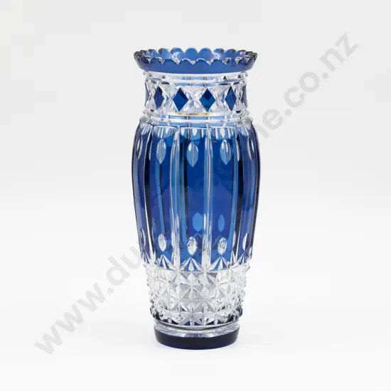 Bohemian Cobalt Blue Flash Cut Crystal Stem Vase