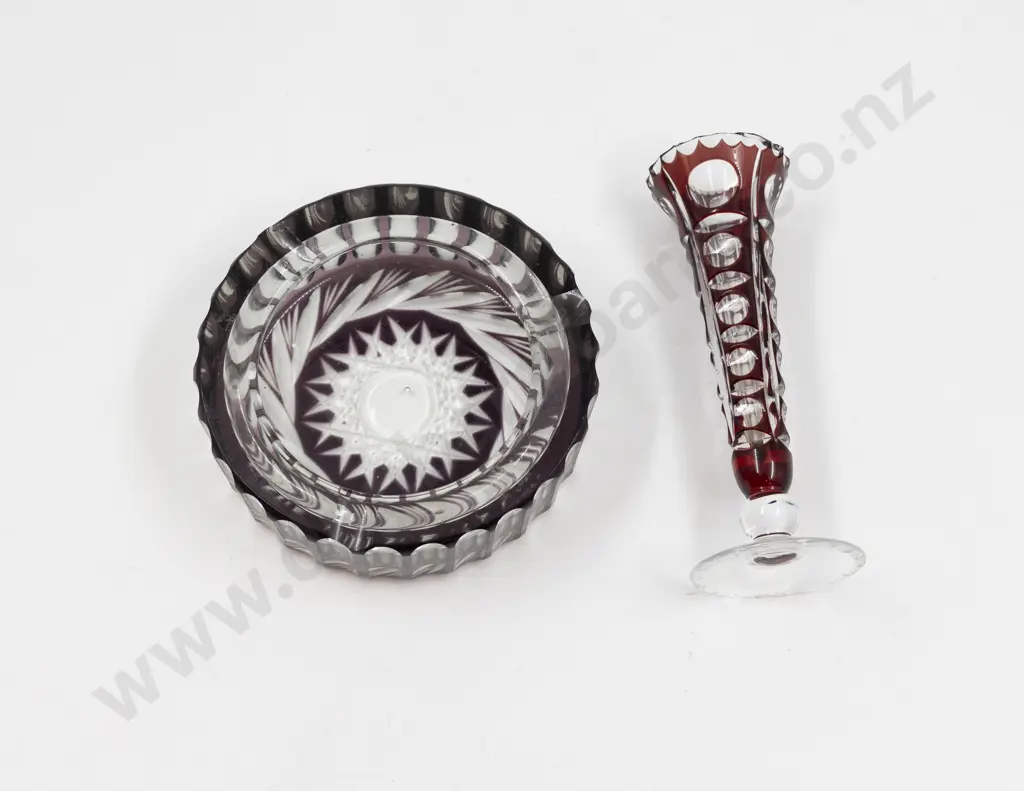 Bohemian Amethyst Flash Cut Ashtray With Posy Vase (a/f) Image 1++