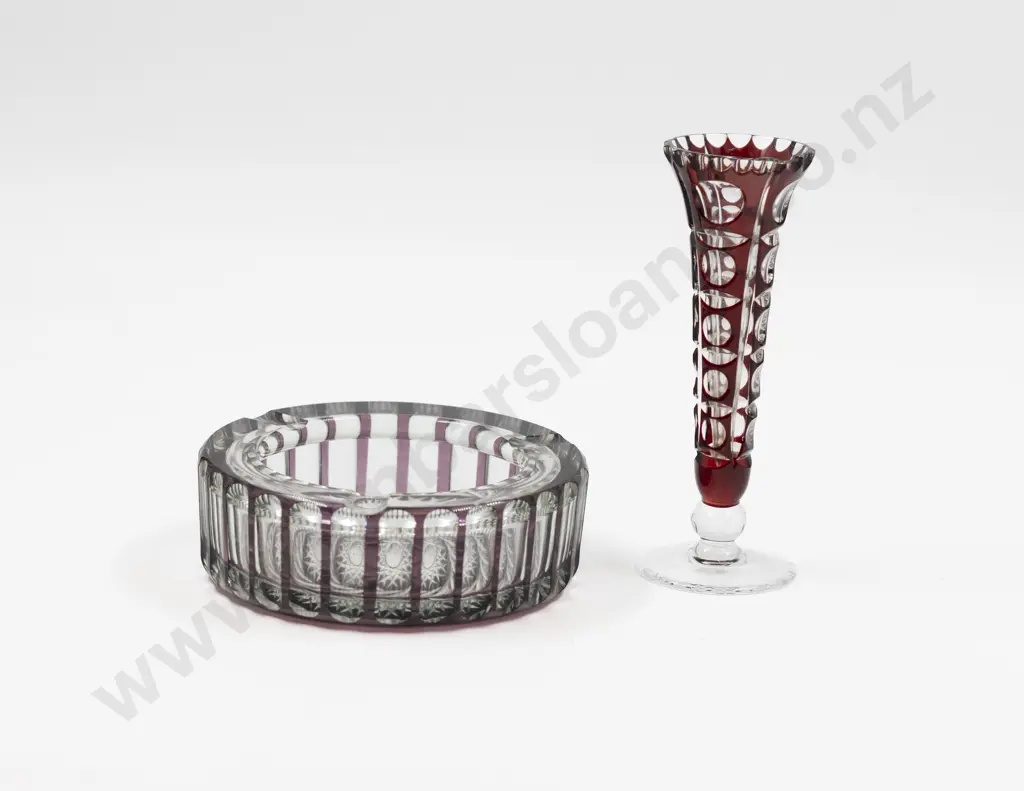 Bohemian Amethyst Flash Cut Ashtray With Posy Vase (a/f) Image 1++