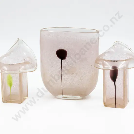 Italian Trio of Vases Fine Bubble Pink Tinted Glass