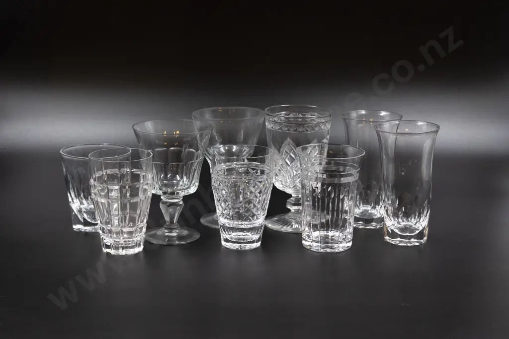 Collection of Nine Assorted Crystal Drinking Goblets Image 1++