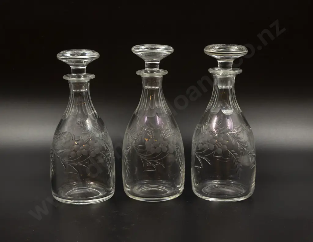 Set of Three Webb Crystal Mallet Bodied Crystal Decanters Image 1++