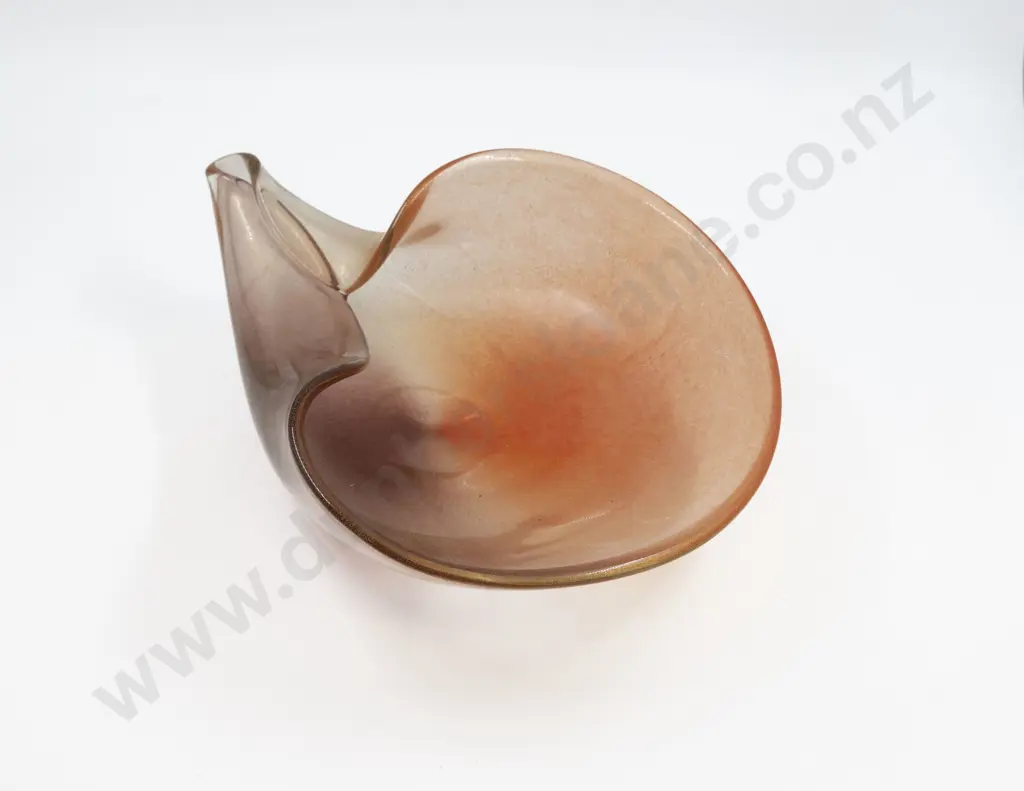 Mid C20th Murano Cased Orange & Gold Freeform Table Bowl Image 1++
