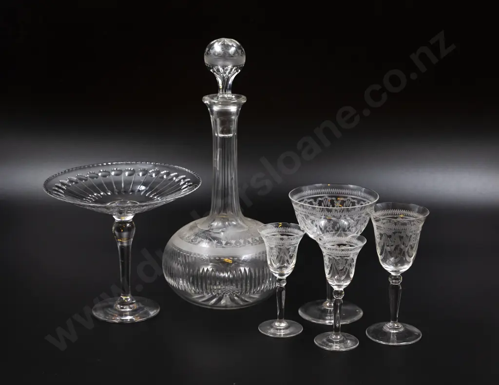 Edwardian Wine Decanter With Crystal Tazza & Four Goblets Image 1++