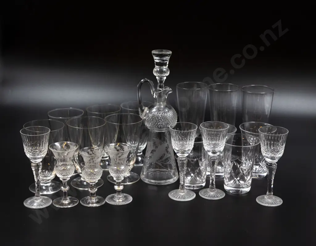 Thistle Shaped Toddy Decanter With Three Matching Goblets & 17 Other Wine Goblets Image 1++