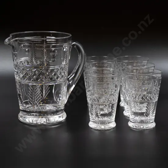 Crystal Mixed Cut Water Jug with Six Matching Tumblers