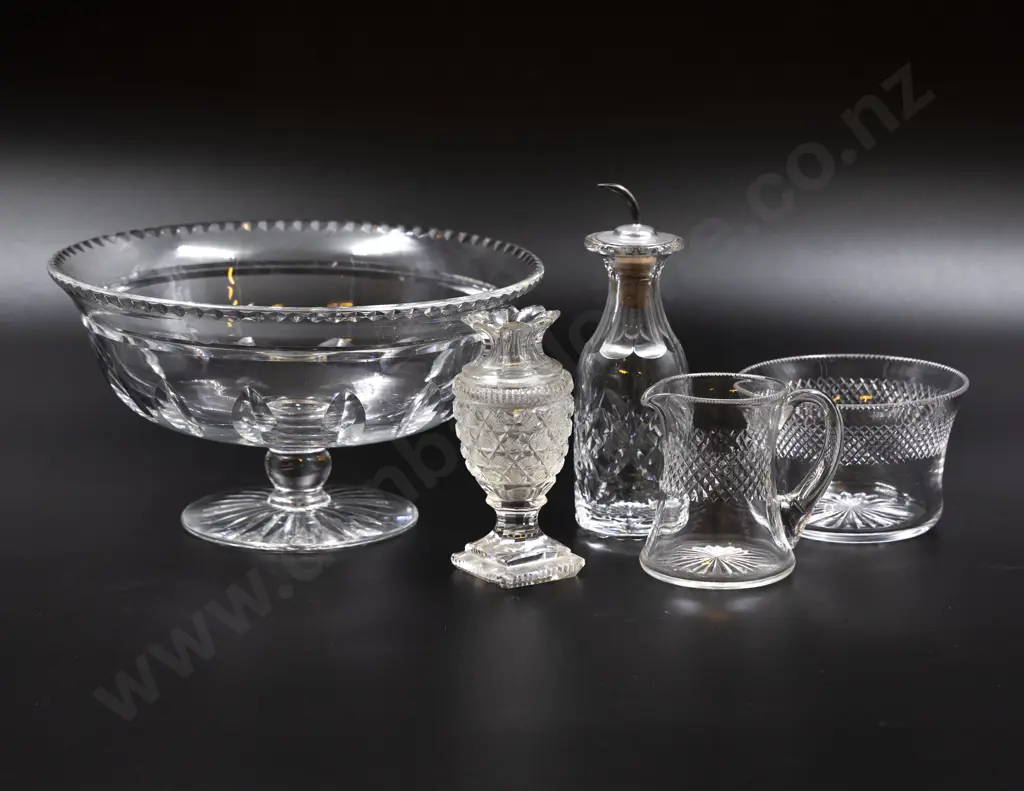 Crystal Mixed Cut Footed Fruit Bowl With Stuart Sugar & Cream & condiment & Posy (a/f) Image 1++
