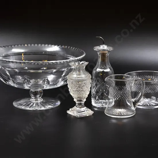 Crystal Mixed Cut Footed Fruit Bowl With Stuart Sugar & Cream & condiment & Posy (a/f)