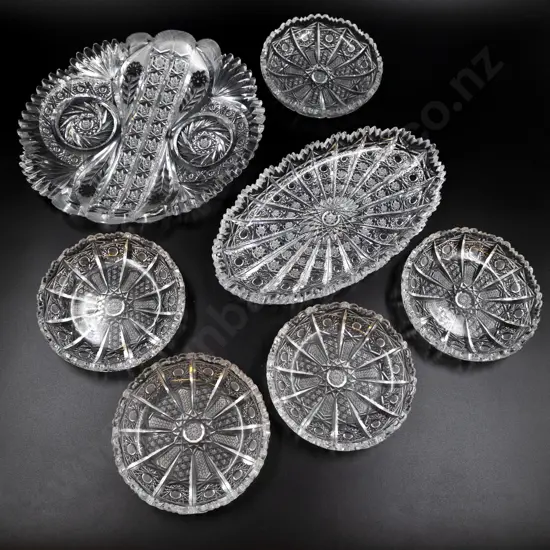 Seven Heavy Fine Mixed Cut Crystal Dessert Dishes